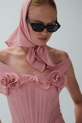 Floral-Applique Mesh Mini Dress